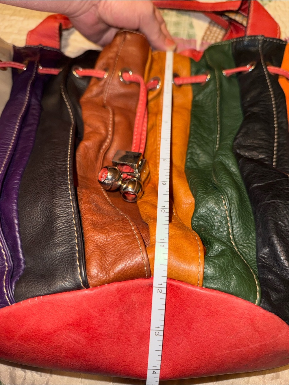 Source Unknown Multicolor Leather Drawstring Bucket Bag - Picture 4 of 5